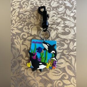 Vtg 90s Rubber Sea World Key Chain Sealife Orca Whales Fish Coral Reef Colorful